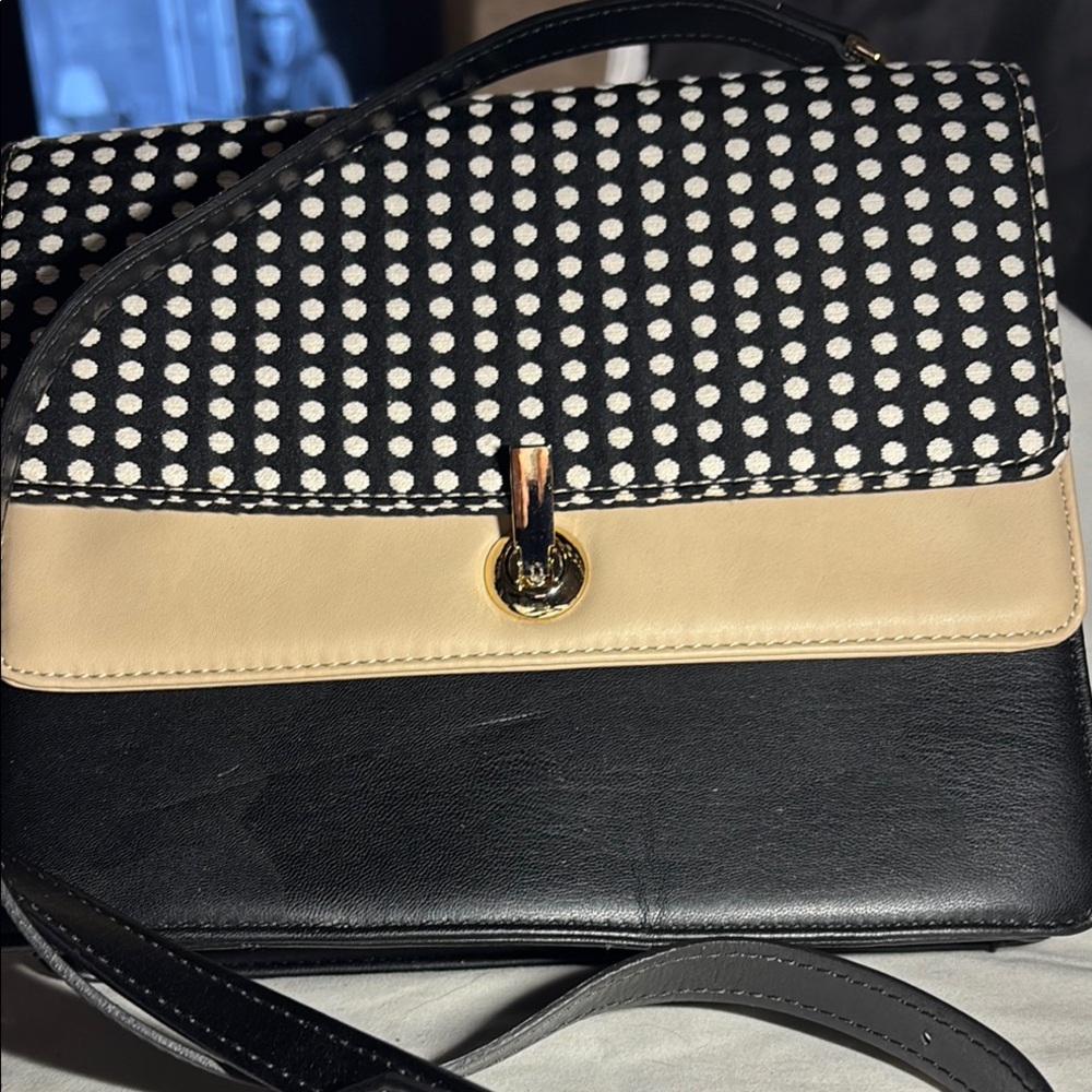 Black and Cream Polka Dot Shoulder Bag with Gold Hardware . Kessiopeq.Italy